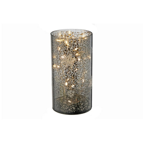 Led Black Spotted Cylinder Glass Stand (Snowflake) (5.9