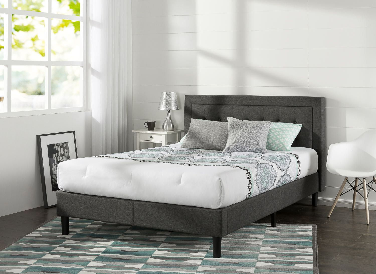 zinus upholstered button tufted platform bed