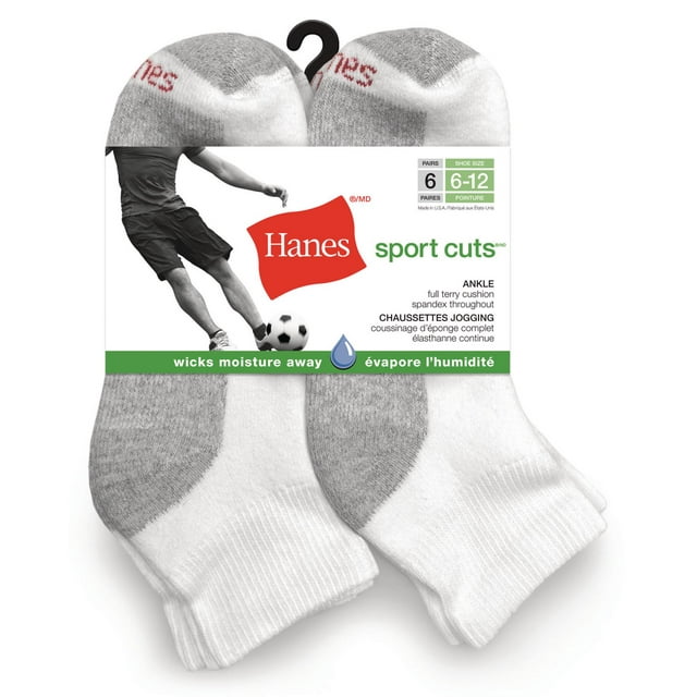 Hanes Men's 6 Pack Sport Cuts Ankle Socks