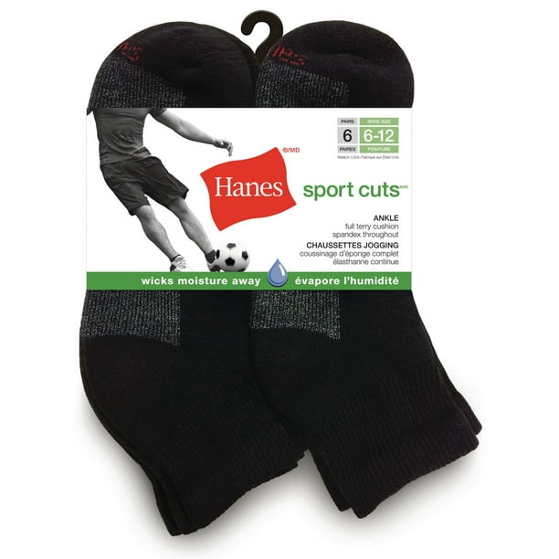 Hanes emballage de 6 Sport Cuts Chaussettes Jogging pour hommes Pointures 6 à 12