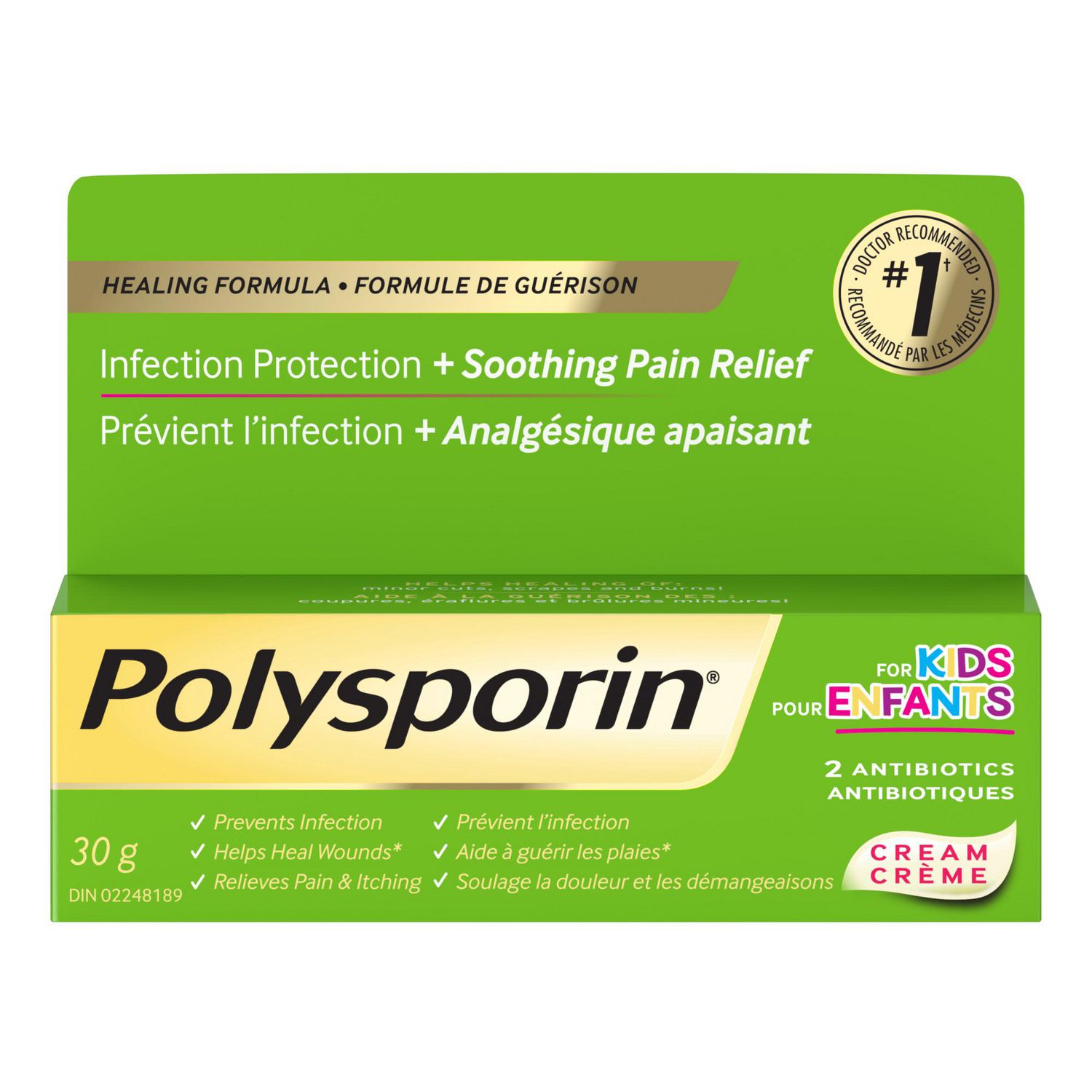 Polysporin pour Enfants, crème antibiotique pour les premiers soins des brûlures et coupures mineures, 30 g