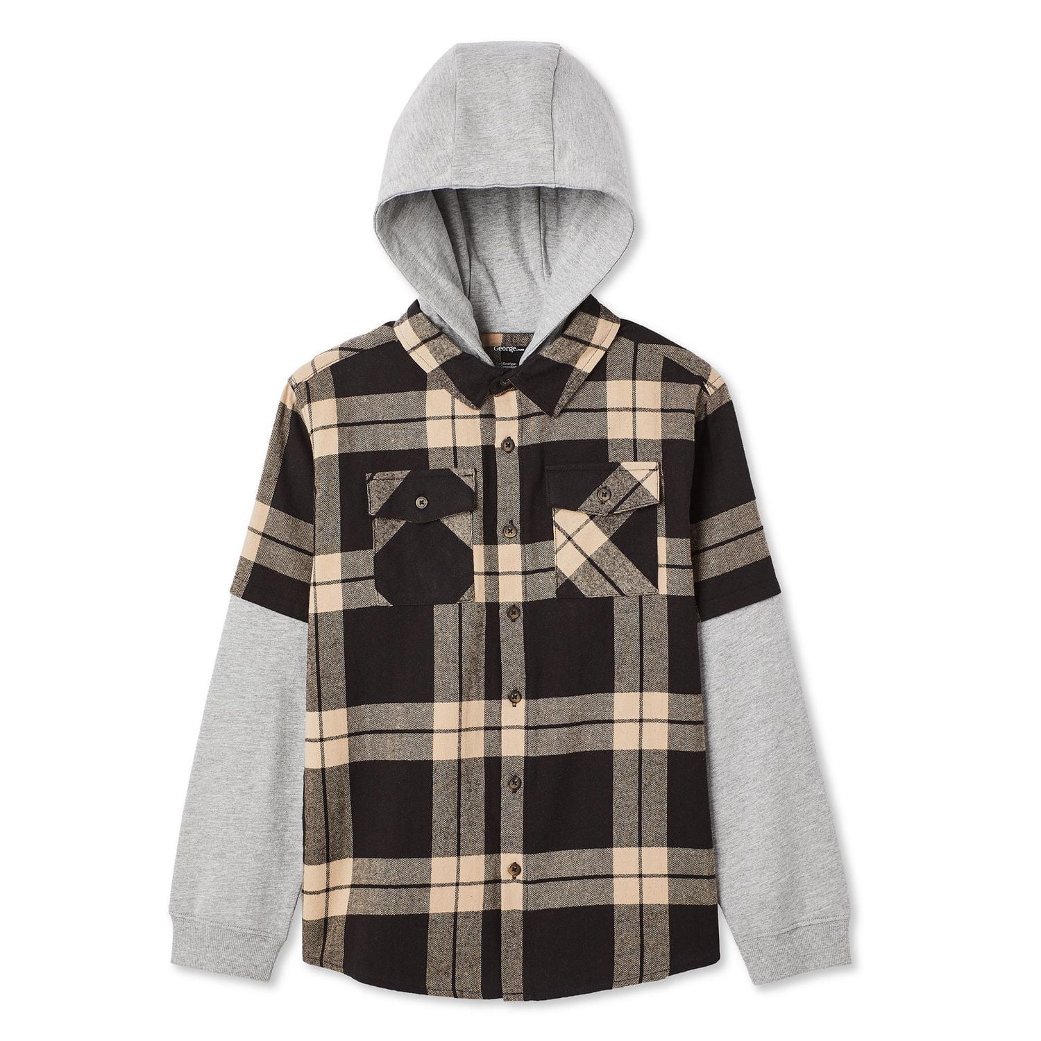 George Boys' Hooded Flannel Shirt, Sizes XS-XL