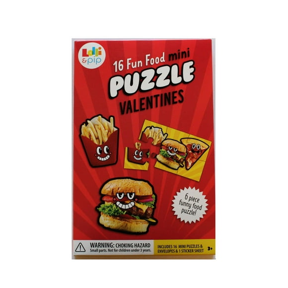 Lolli and Pip Valentine Fun Food Exchange Cards with Mini Puzzle, 16 count