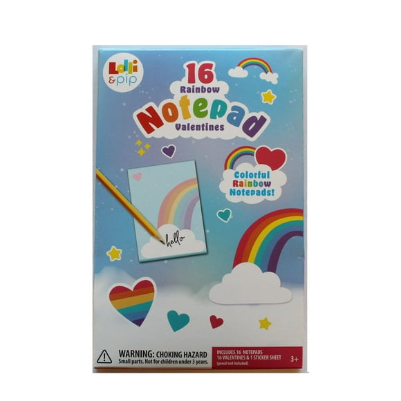 Lolli and Pip Valentine Rainbow Exchange Cards with Mini Notepad, 16 count
