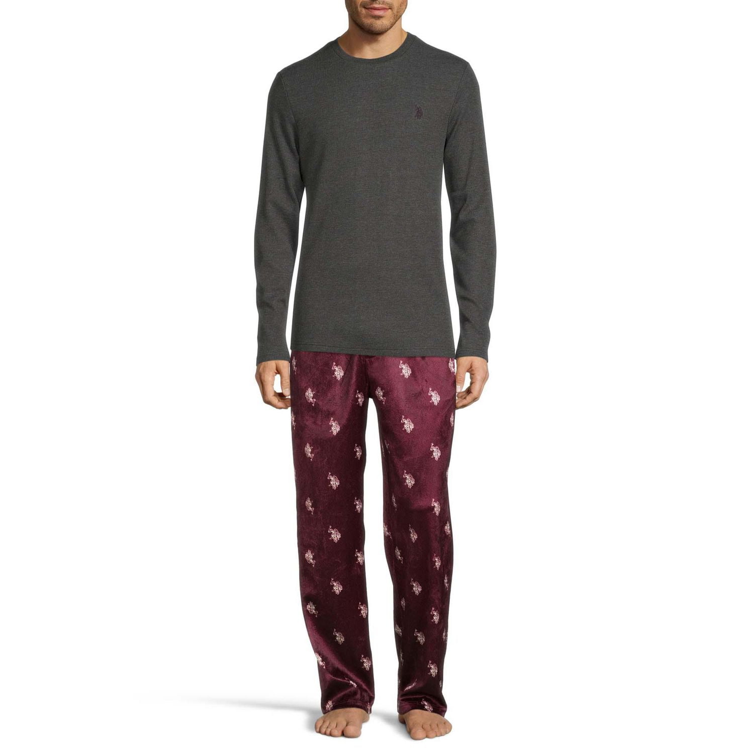 U.S. Polo Assn. Men's Thermal Pajama Set - Waffle Knit Top and Long John  Sweatpants, Gift Box, Size Small, Blue/Scooter Plaid at  Men's  Clothing store