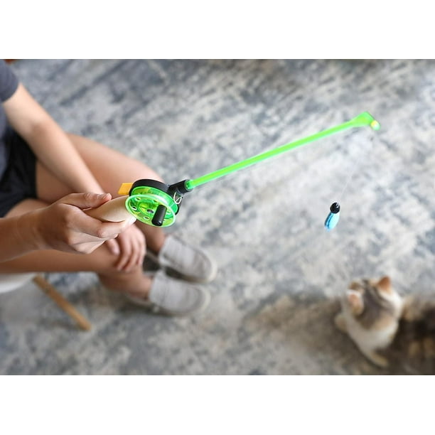 Pet Zone Reel Fun Fishing Wand Light Up Teaser Cat Toy, Interactive Cat Toy  