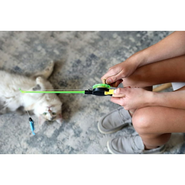 Pet Zone Reel Fun Fishing Wand Light Up Teaser Cat Toy, Interactive Cat Toy  