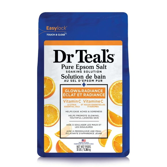 Dr Teal’s Salt Soak with Pure Epsom Salt, Glow & Radiance with Vitamin C & Citrus Essential Oils (Packaging May Vary)