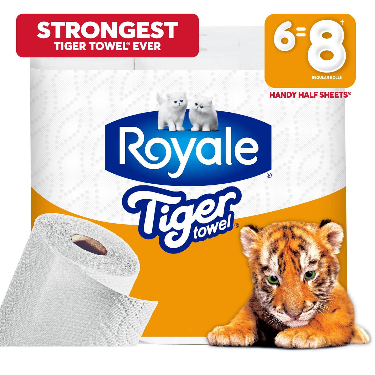 Royale Tiger Towel Paper Towel, 6 Equal 8 Handy Half Sheet Rolls, 2-Ply, 66  Half Sheets 