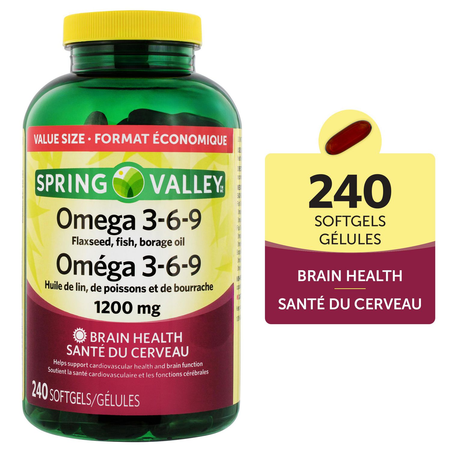 Spring Valley Oméga 3-6-9 1200mg FORMAT ÉCONOMIQUE