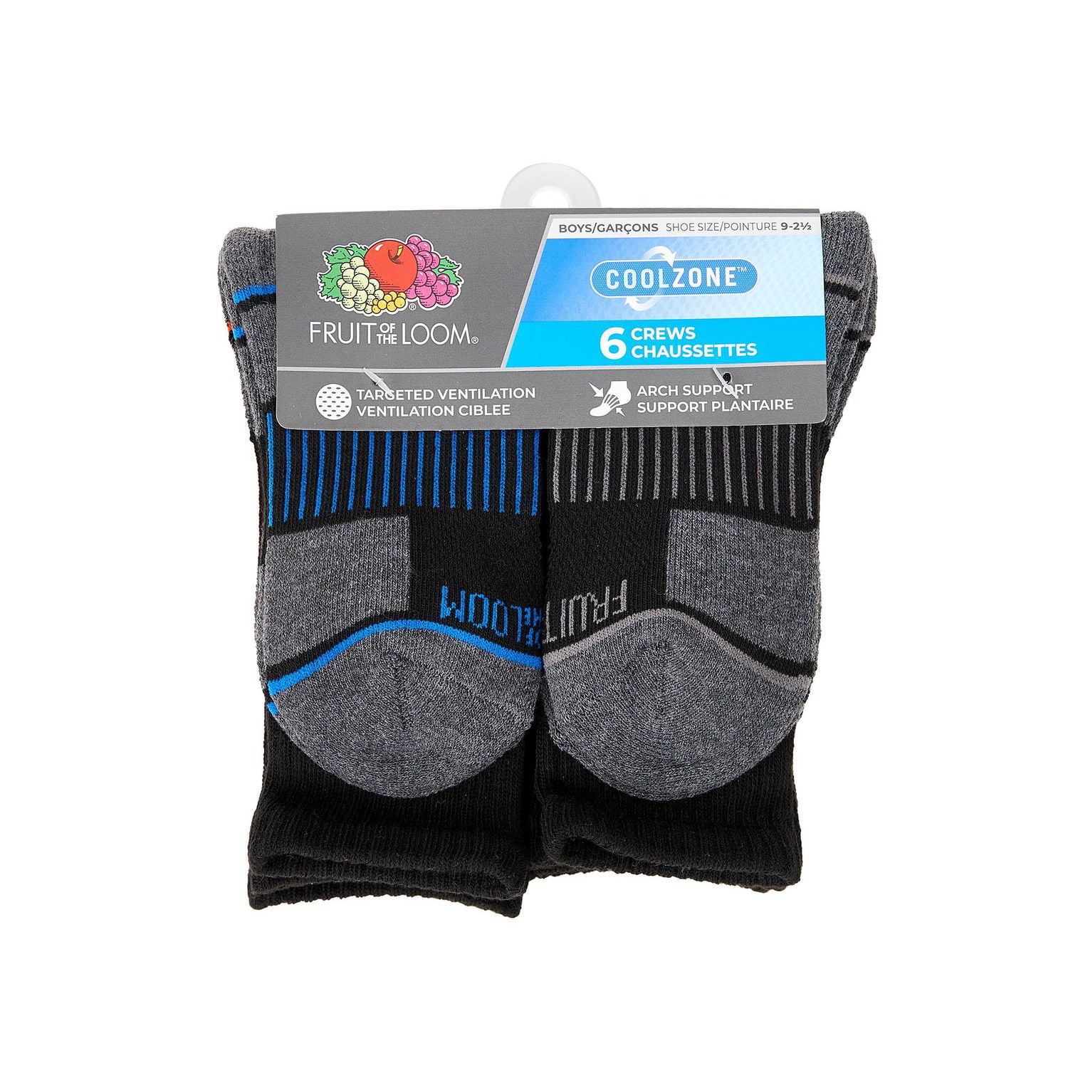 Fruit of the Loom - Boys 6 Pack Crew Socks, Crews