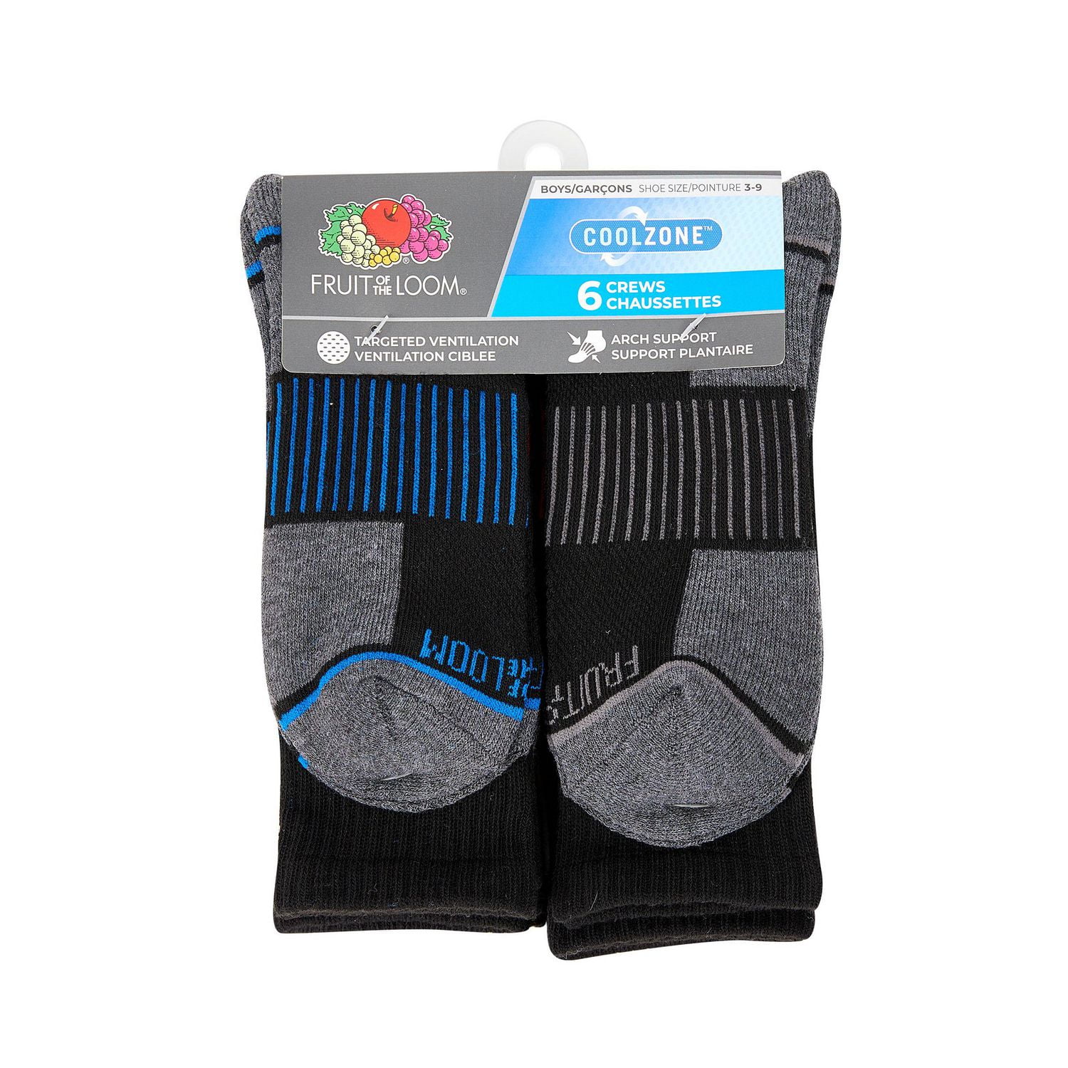 Fruit of the Loom - Boys 6 Pack Crew Socks, Crews