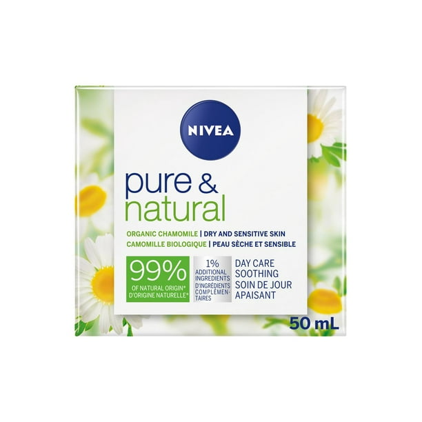 Nivea Crème de soin de jour apaisante pour peaux sèches à sensibles Pure & Natural - l'huile d'argan biologique et camomille pot de 50 ml