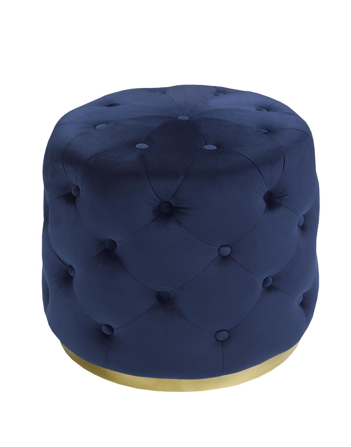 K Elite Round Tufted Ottoman with Stainless Steel Gold Base in Navy