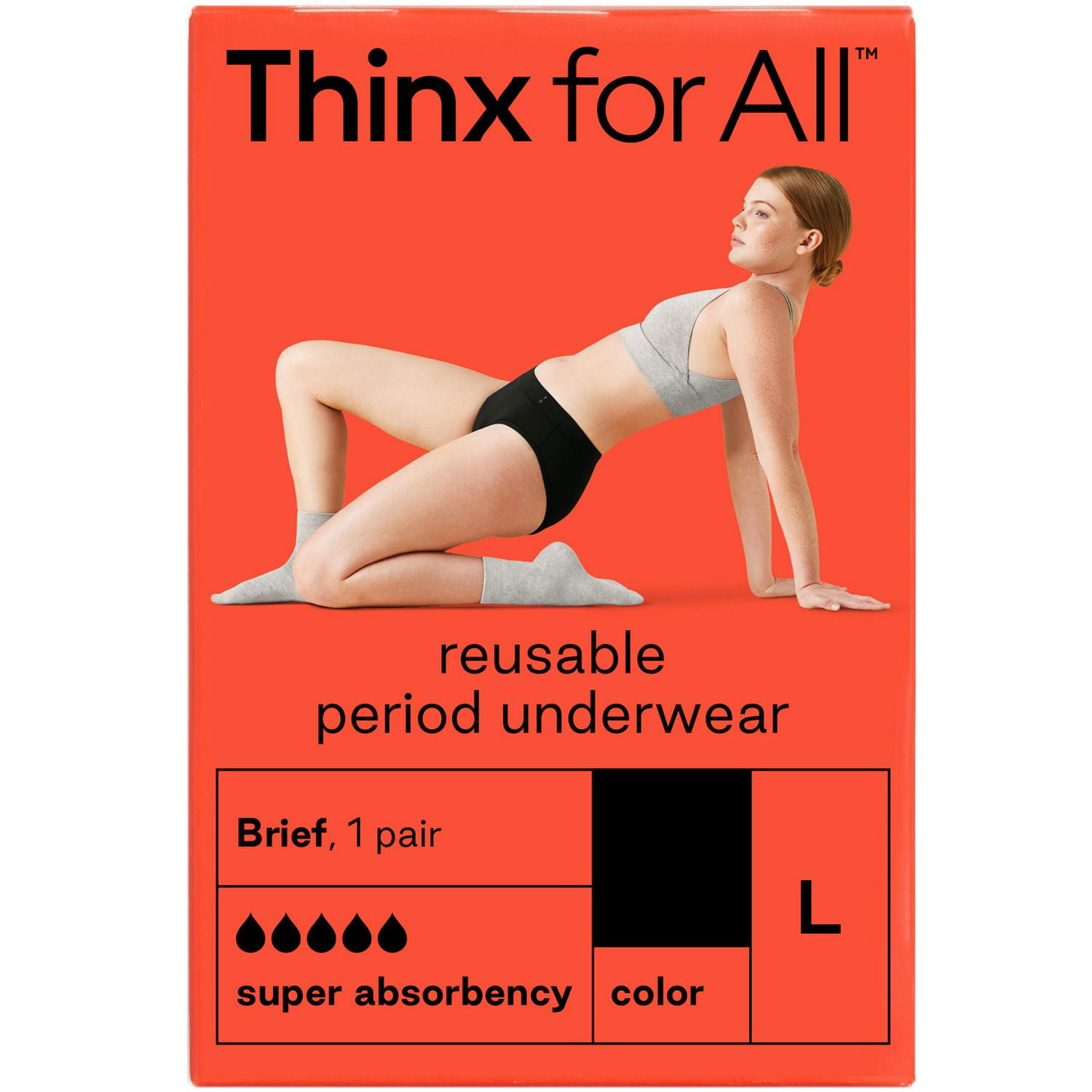 Thinx Reusable Period Underwear, Super Absorbency, Large, Black