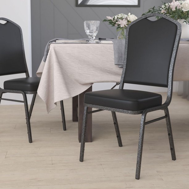 Flash Furniture HERCULES Series Crown Back Stacking Banquet Chair in Black  Vinyl - Silver Vein Frame