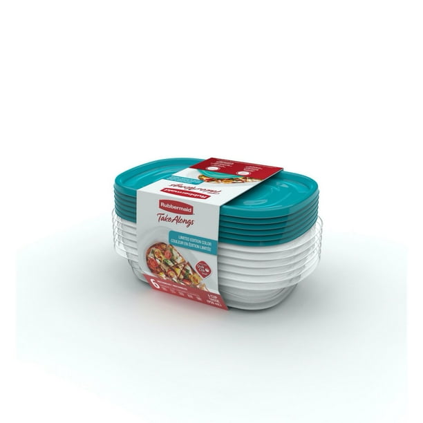 Rubbermaid TakeAlongs 4-Cup Rectangular Food Storage Containers,  Special-Edition Turquoise Spell Blue, 6pk 