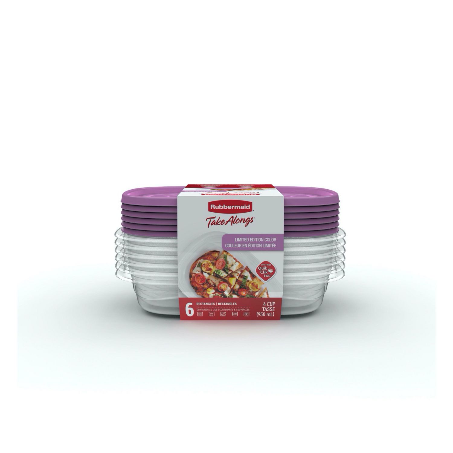Rubbermaid TakeAlongs 950-mL (4-Cup) Rectangular Food Storage Containers,  Special-Edition Orchid Purple, 6-Pack 