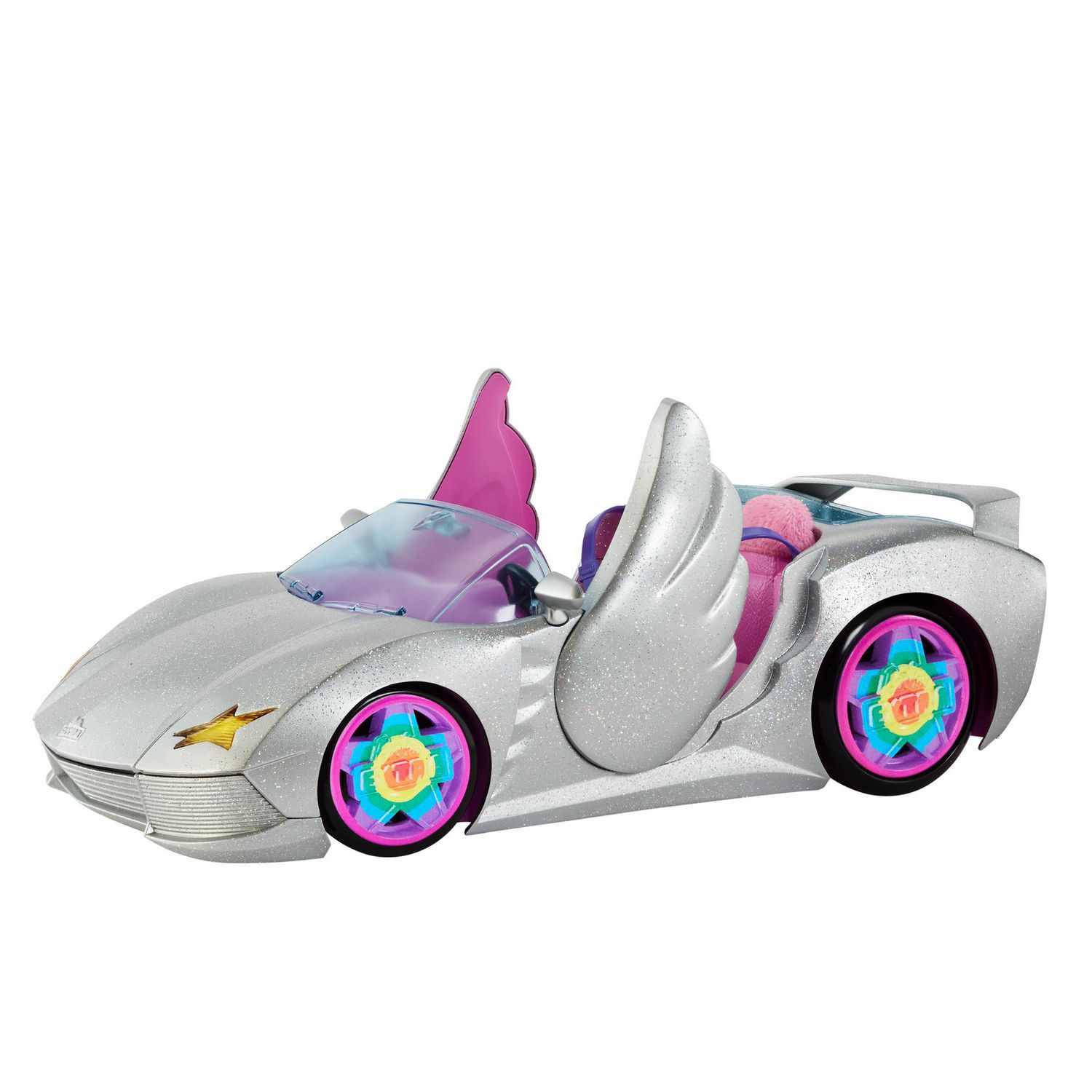 Barbie Extra Vehicle, Sparkly Silver Car with Rolling Wheels, Pet Puppy   Accessories