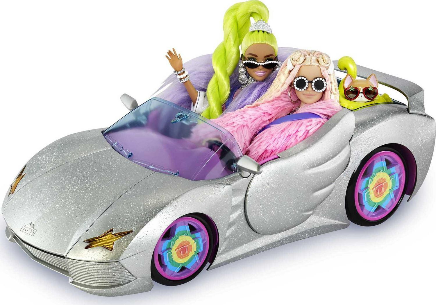 Barbie Extra Vehicle Sparkly Silver Car with Rolling Wheels Pet Puppy Accessories Walmart