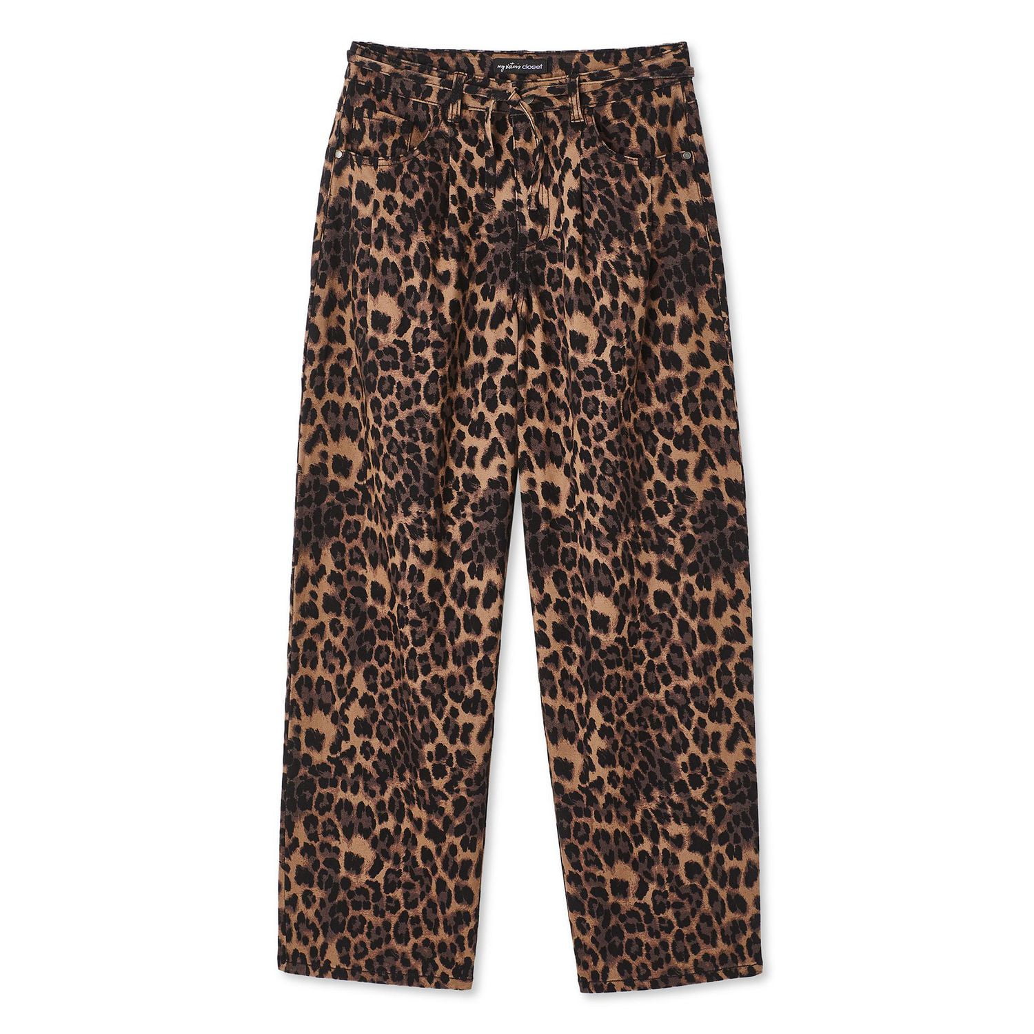 My Sister's Closet Girls' All-Over Leopard Printed Belted Barrel Pant