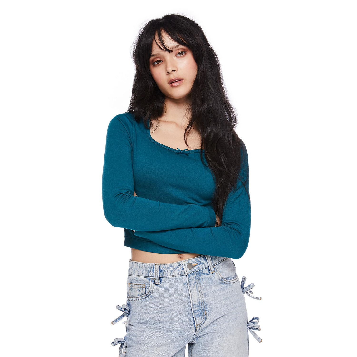 Haut à manches longues avec encolure carrée sans coutures My Sister’s Closet pour filles Tailles P-TTG