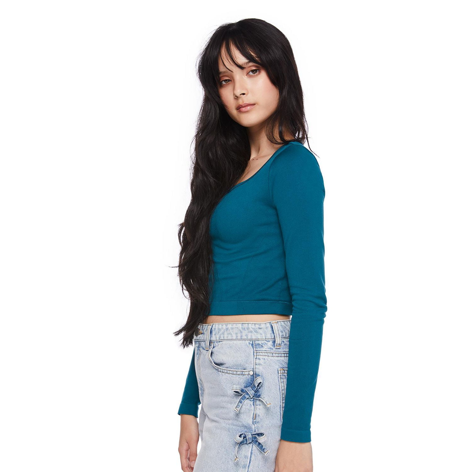 Haut à manches longues avec encolure carrée sans coutures My Sister’s Closet pour filles Tailles P-TTG