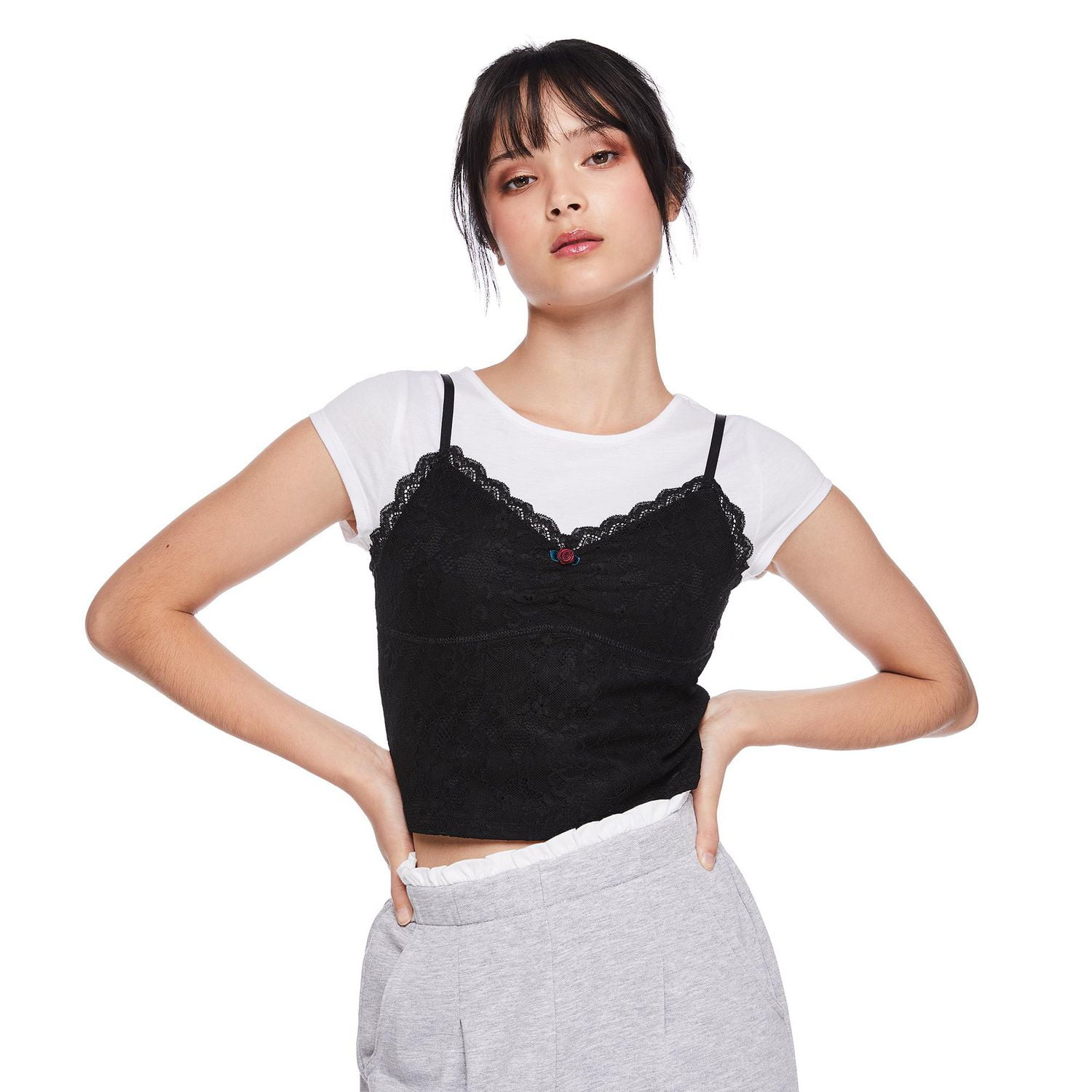 T-shirt 2 pièces avec camisole corset en dentelle My Sister’s Closet pour filles Tailles P-TTG