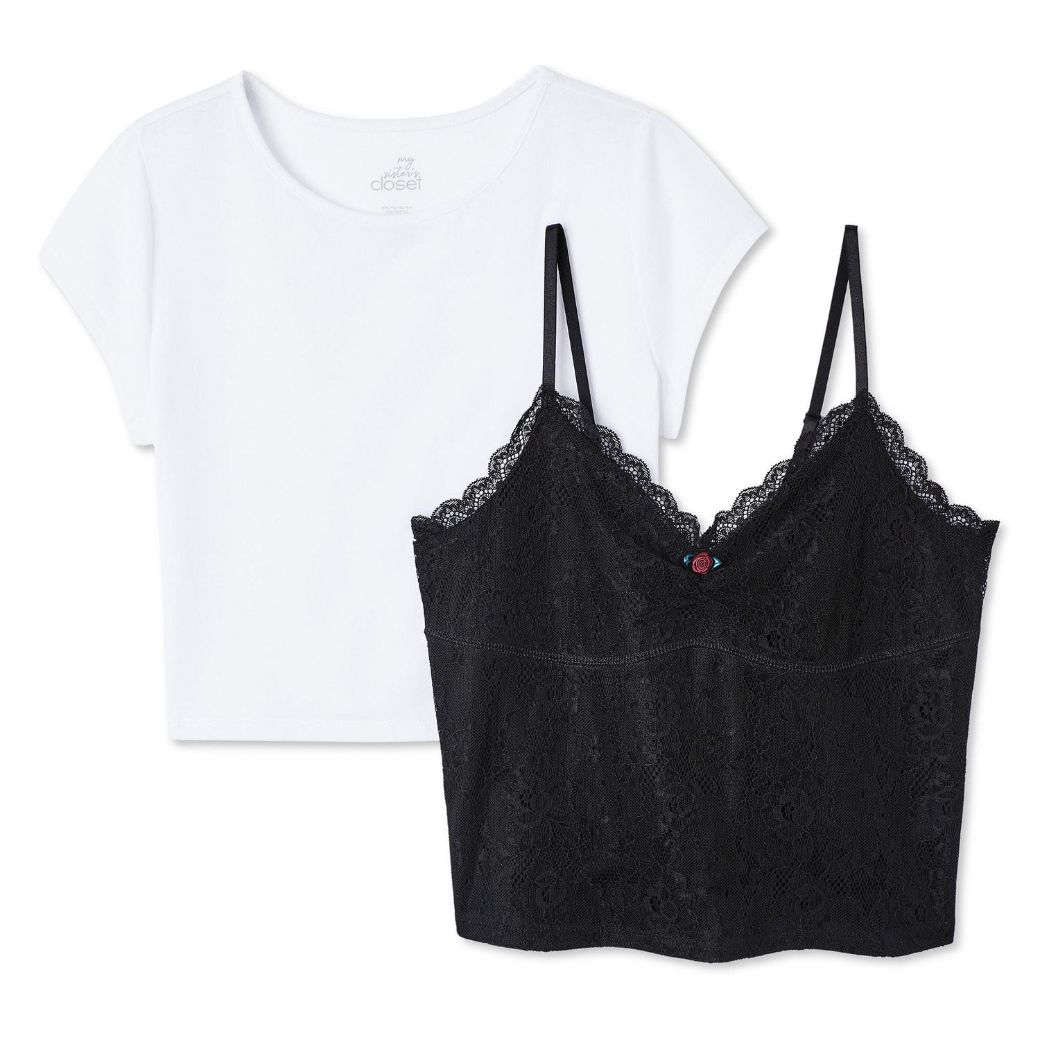 T-shirt 2 pièces avec camisole corset en dentelle My Sister’s Closet pour filles Tailles P-TTG