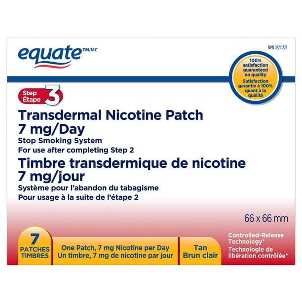 Equate étape 3 Timbre transdermique de nicotine 7mg/jour, Systèm pour l'abandon du tabagisme