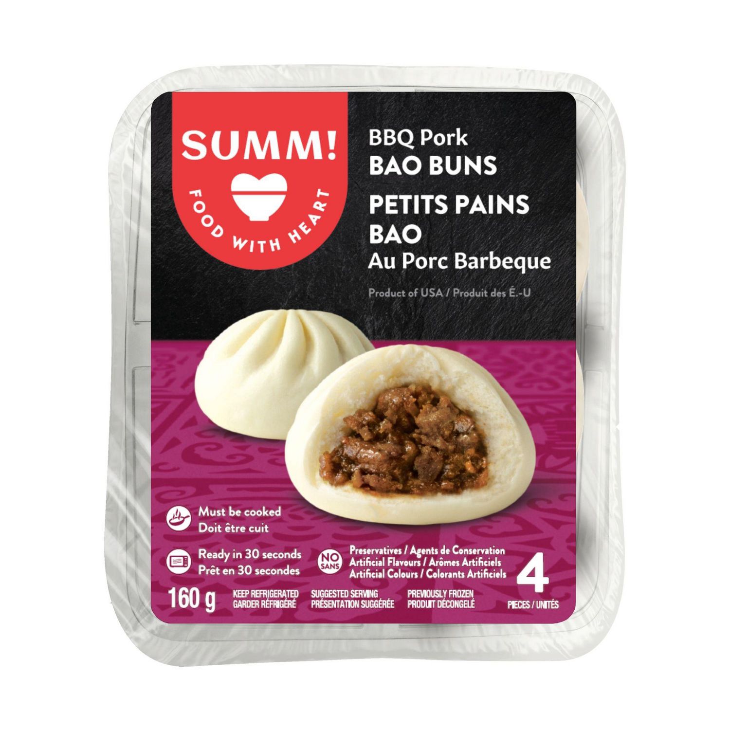 <br>SUMM! BBQ Pork Bao Buns, 160 grams, 4 pieces (Refrigerated)