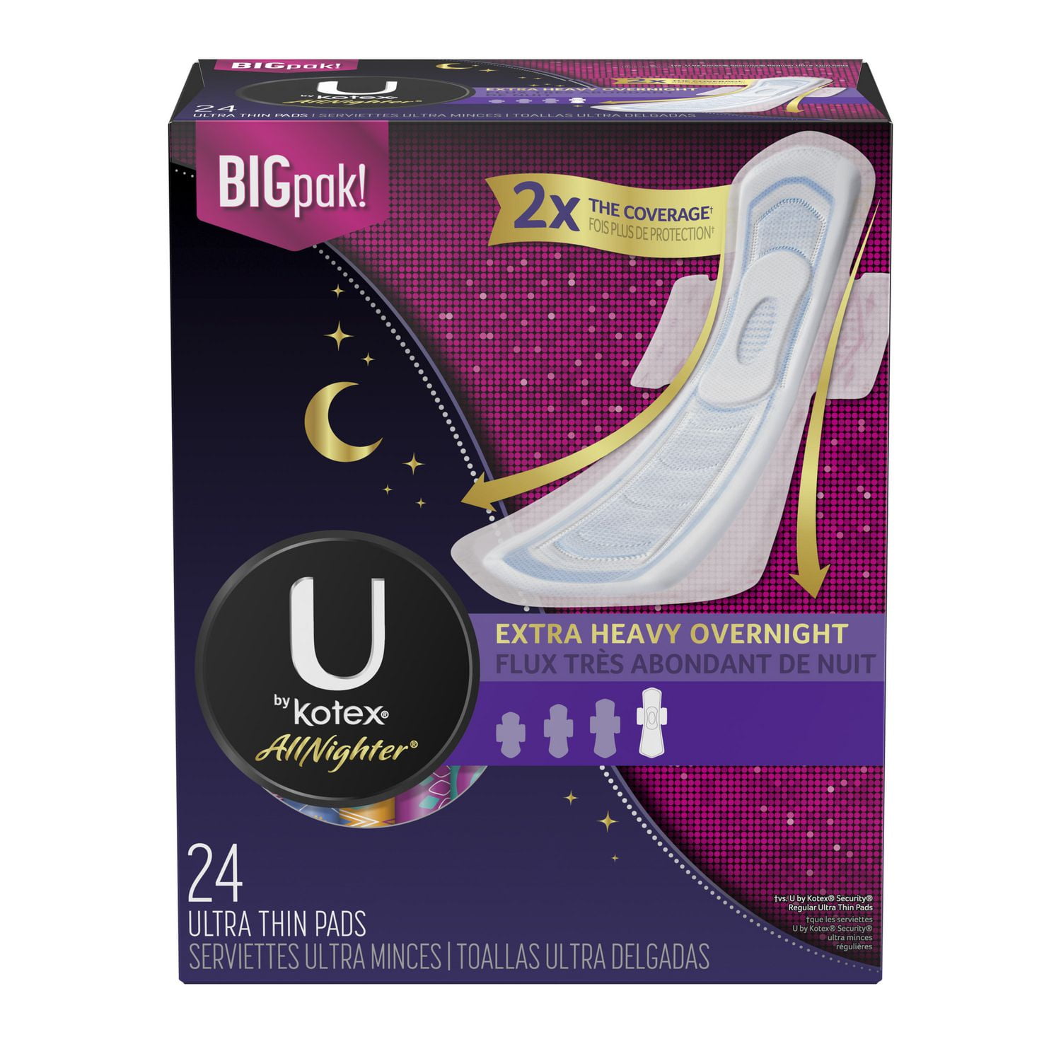 U by Kotex AllNighter Ultra Thin Overnight Pads with Wings, Extra