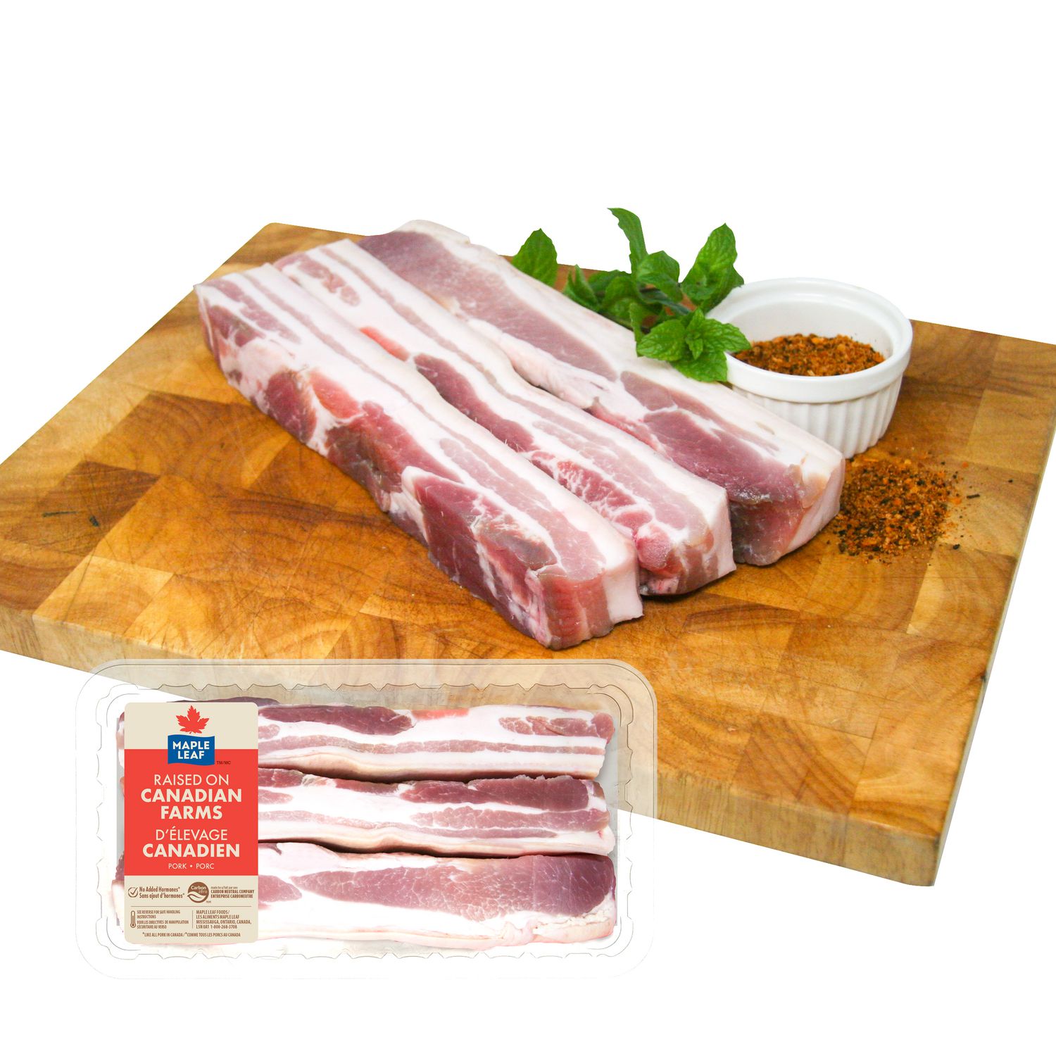 Tranches de flanc de porc frais Maple Leaf, 3 morceaux, 0.55 - 1.15 KG