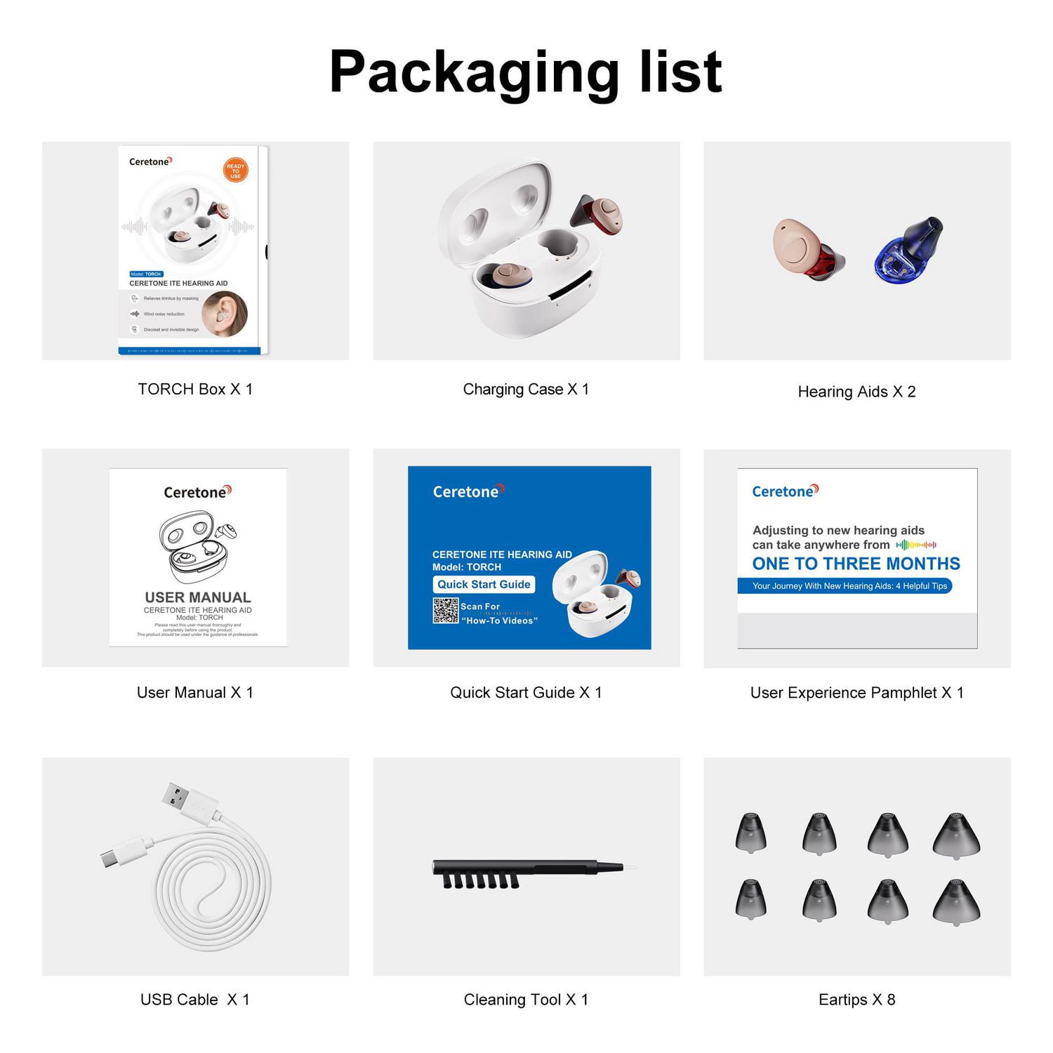 Ceretone Torch Rechargeable In-The-Canal (ITC) Hearing Aids – Premium Comfort Design and Nearly Invisible, Advanced Wind Noise Management