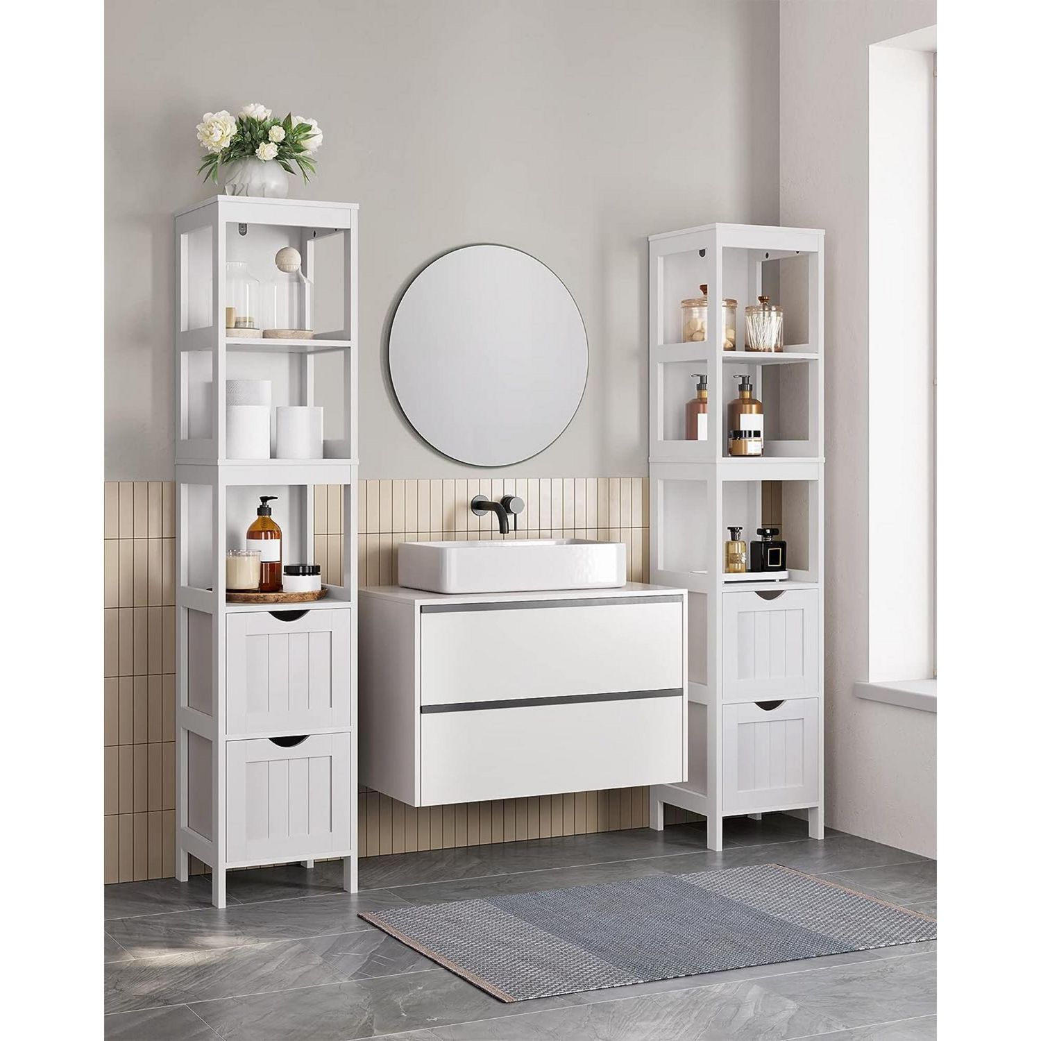 Boutique Home Armoire de rangement haute pour salle de bain avec 2