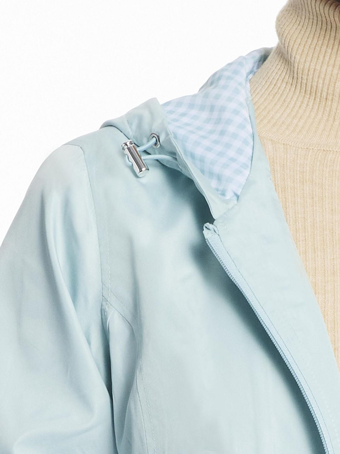 Détails Veste coupe-vent pour femme avec doublure en vichy à l'intérieur de la capuche et l'empiècement