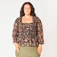 thumbnail image 1 of Devoted Women’s Plus size L/S smocked bodice blouse with ruffled hem, 1 of 6