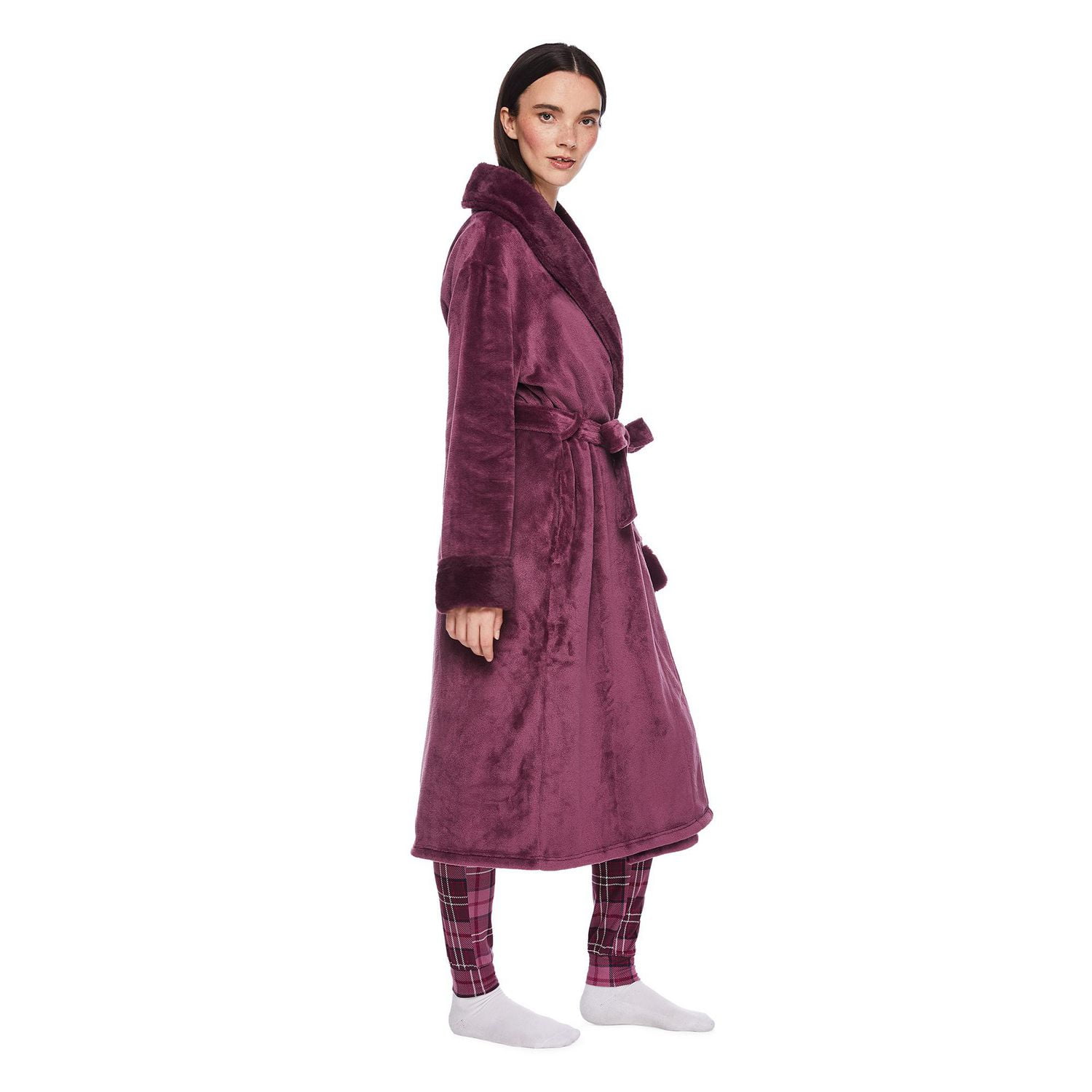 George Women's Long Faux Fur Collar Robe