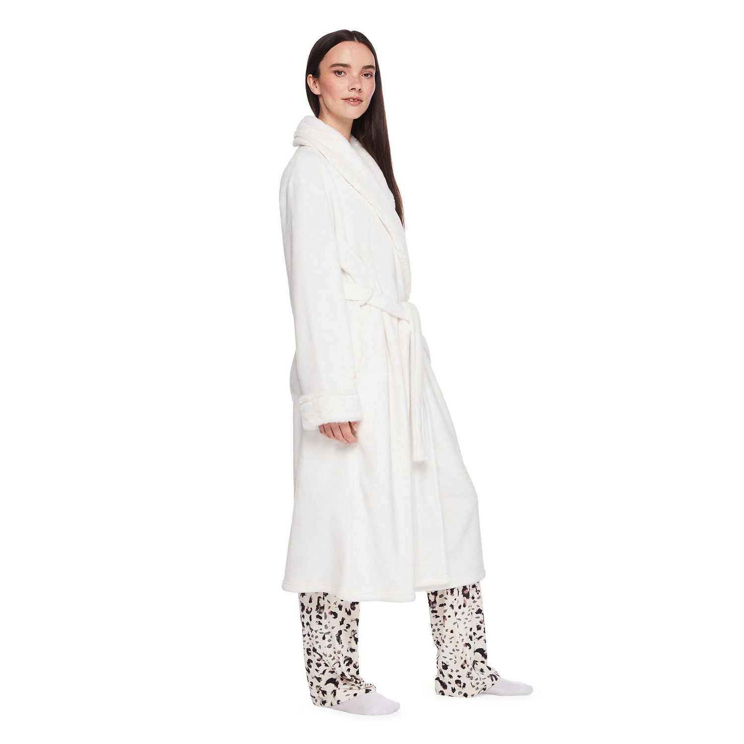 George Women's Long Faux Fur Collar Robe