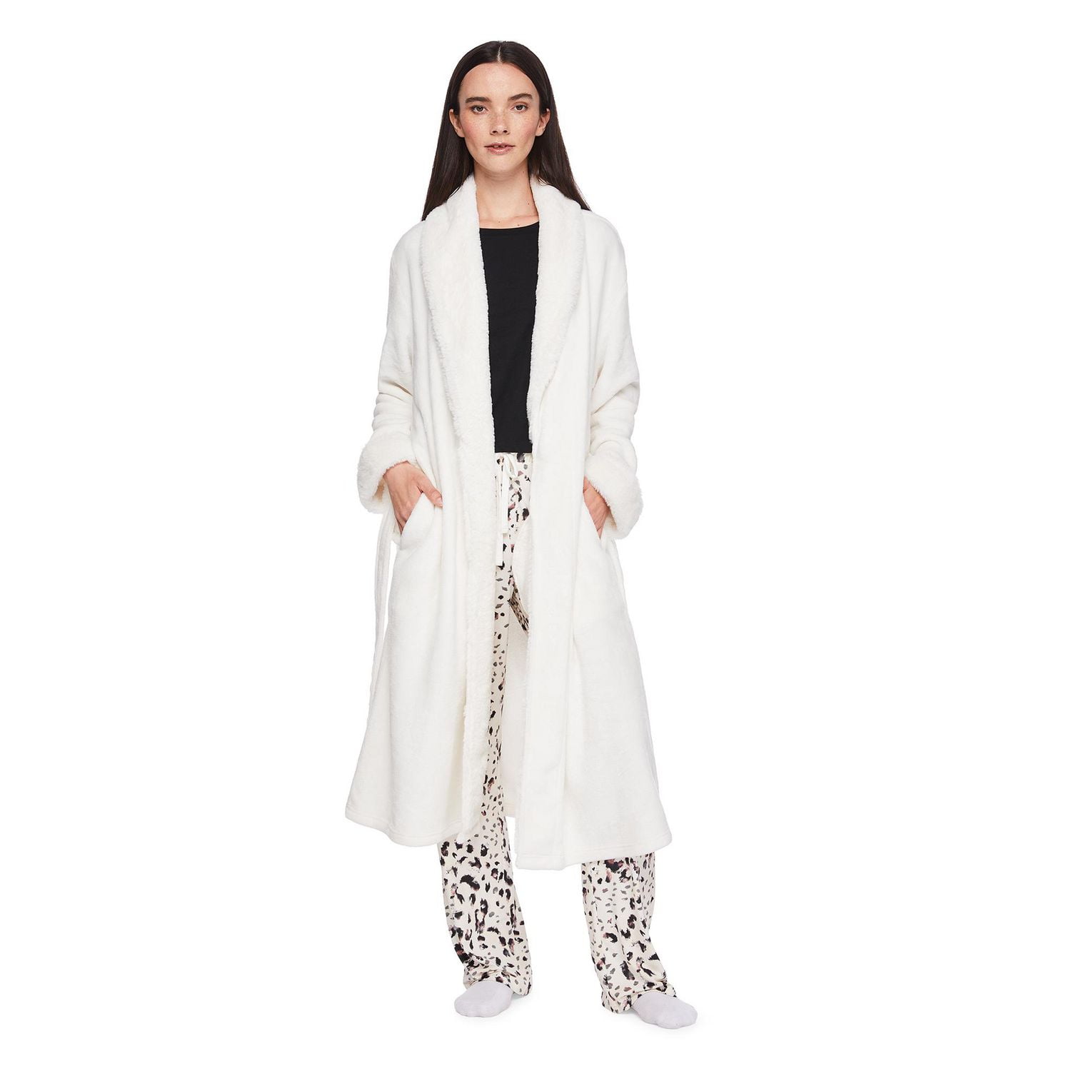 Robe de chambre à col en similifourrure George pour femmes