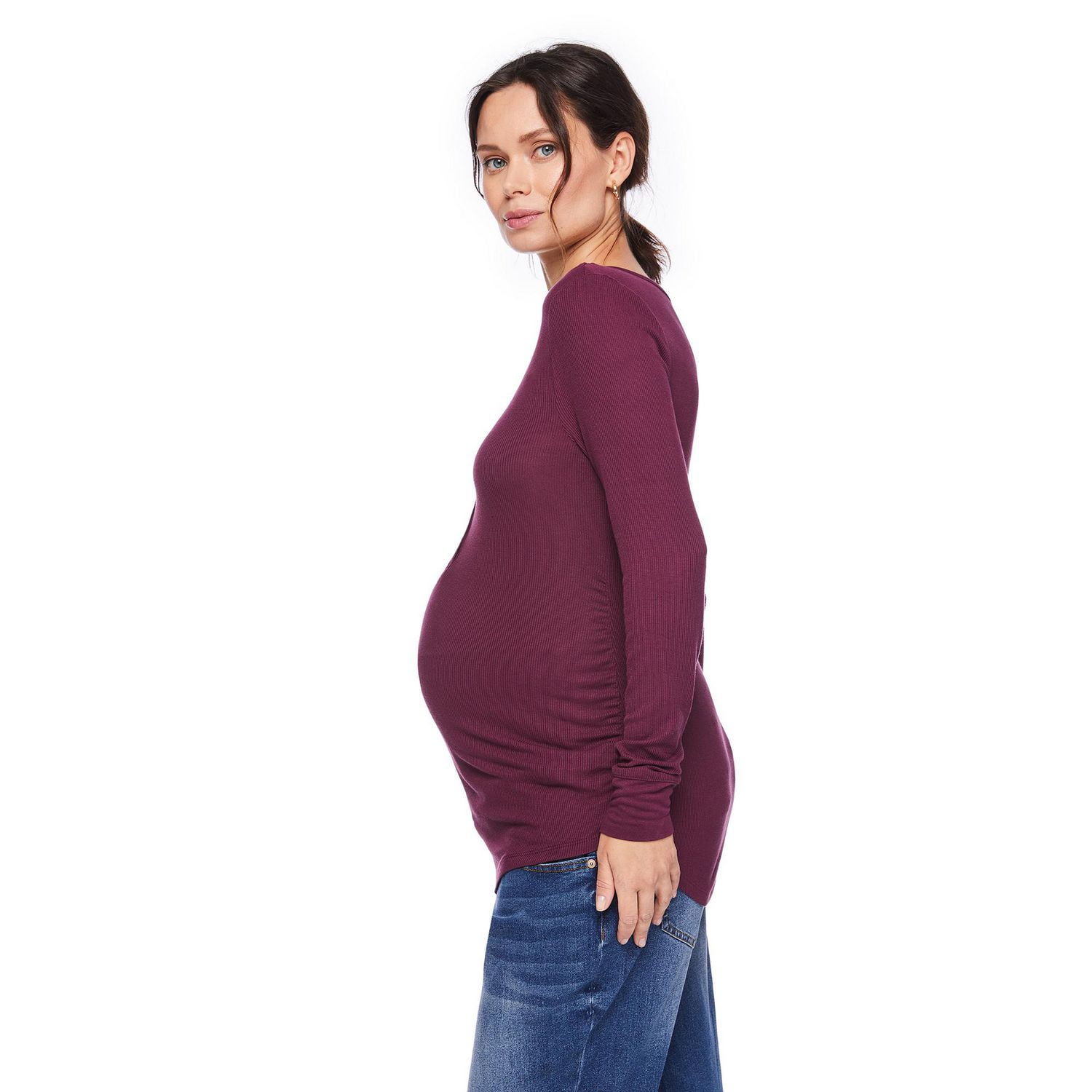Paisley Sky Maternity Long Sleeve Snap Henley Top, Sizes S-XXL