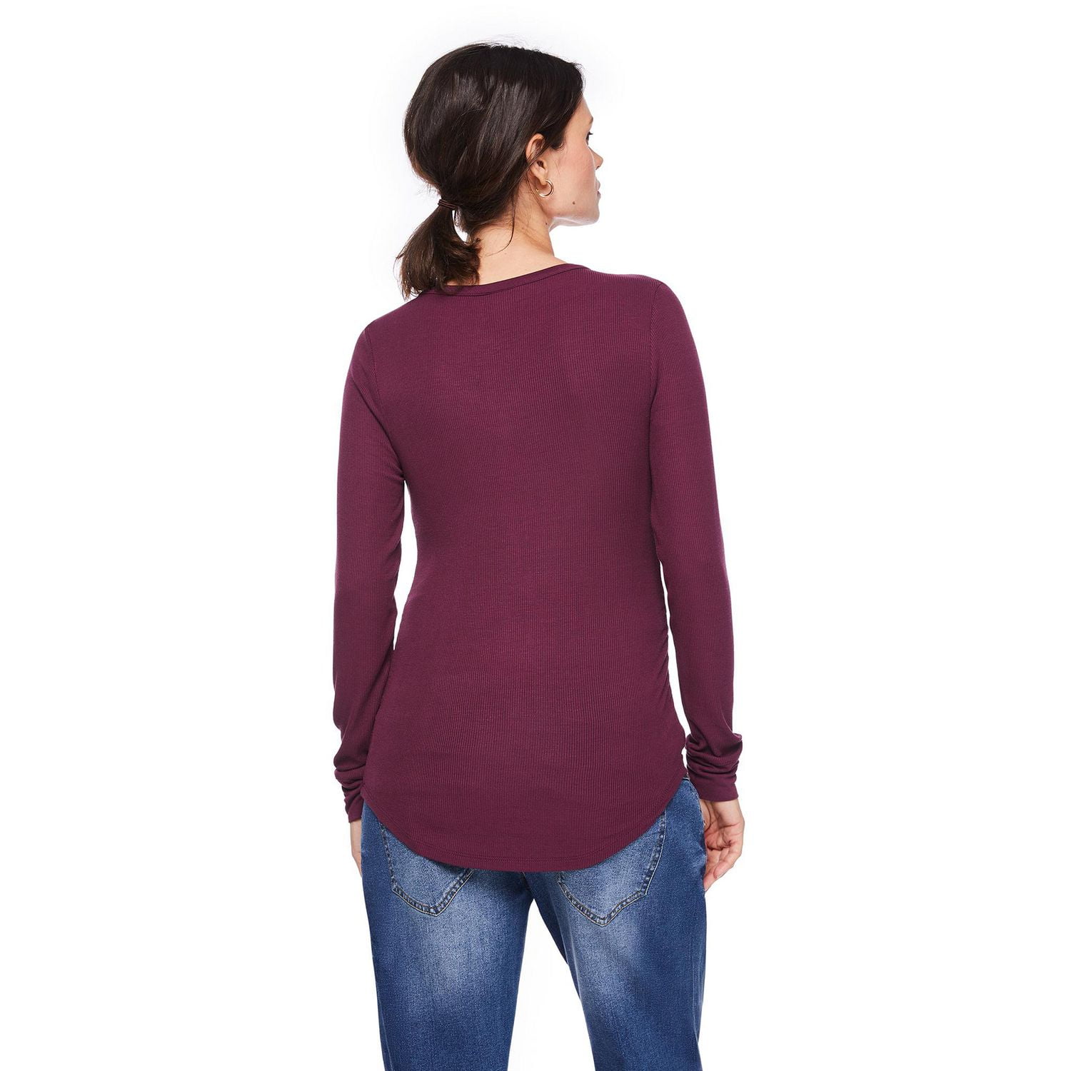 Paisley Sky Maternity Long Sleeve Snap Henley Top, Sizes S-XXL