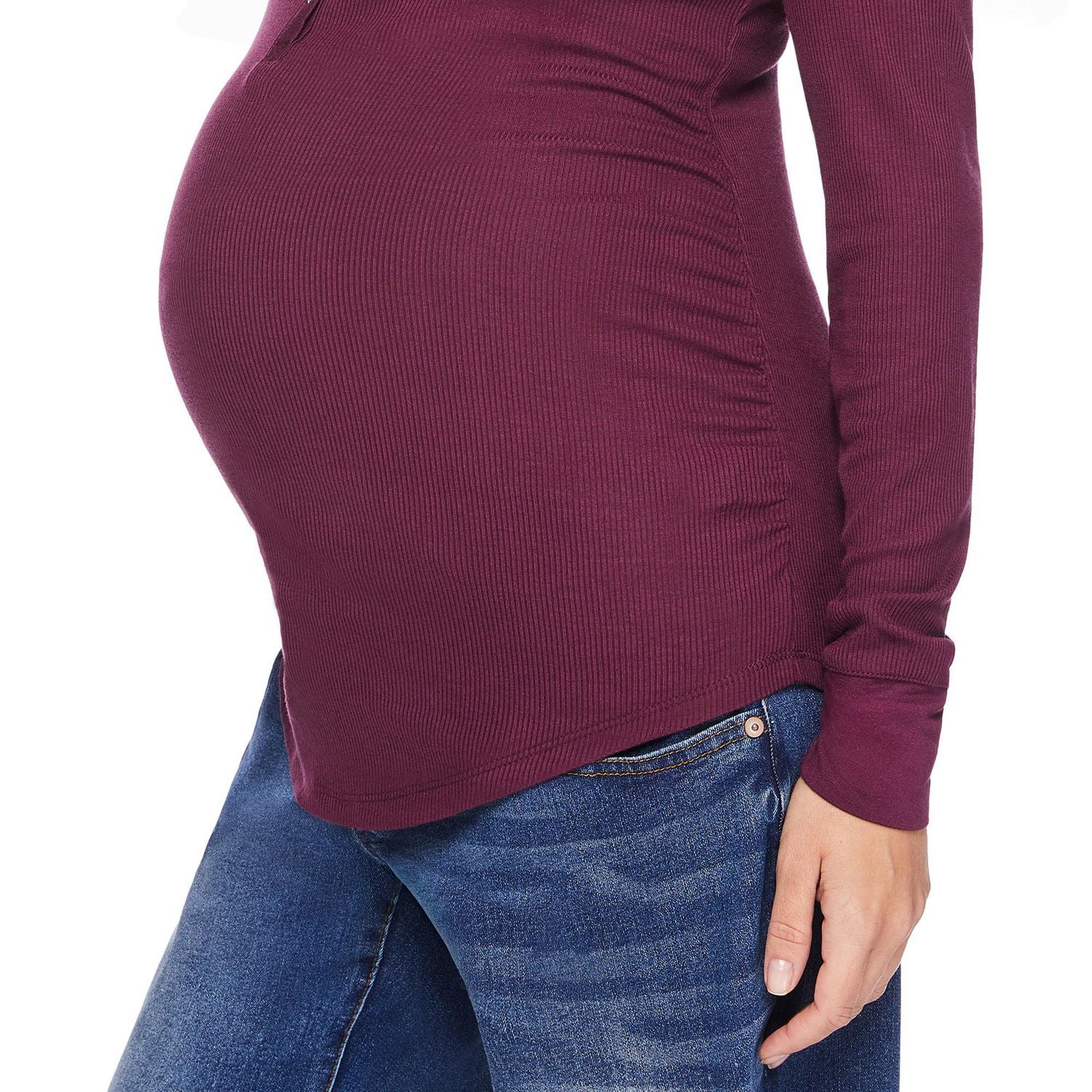 Paisley Sky Maternity Long Sleeve Snap Henley Top, Sizes S-XXL