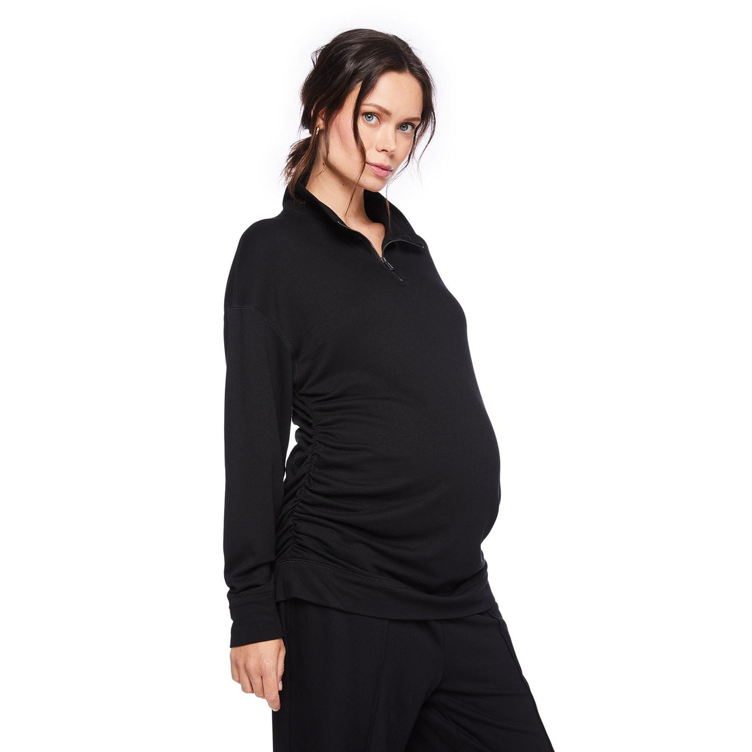 Paisley Sky Maternity Long Sleeve Quarter-Zip Fleece Popover