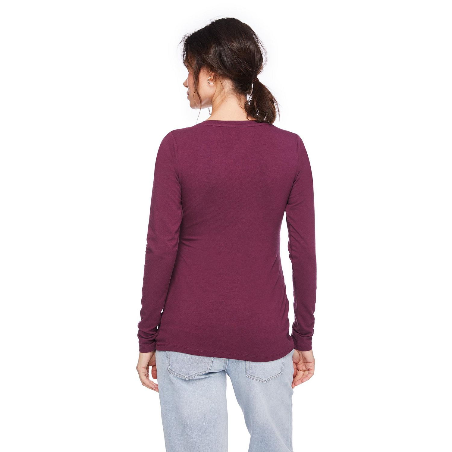 Paisley Sky Maternity Long Sleeve Side Ruched V-Neck Tee, Sizes S-XXL