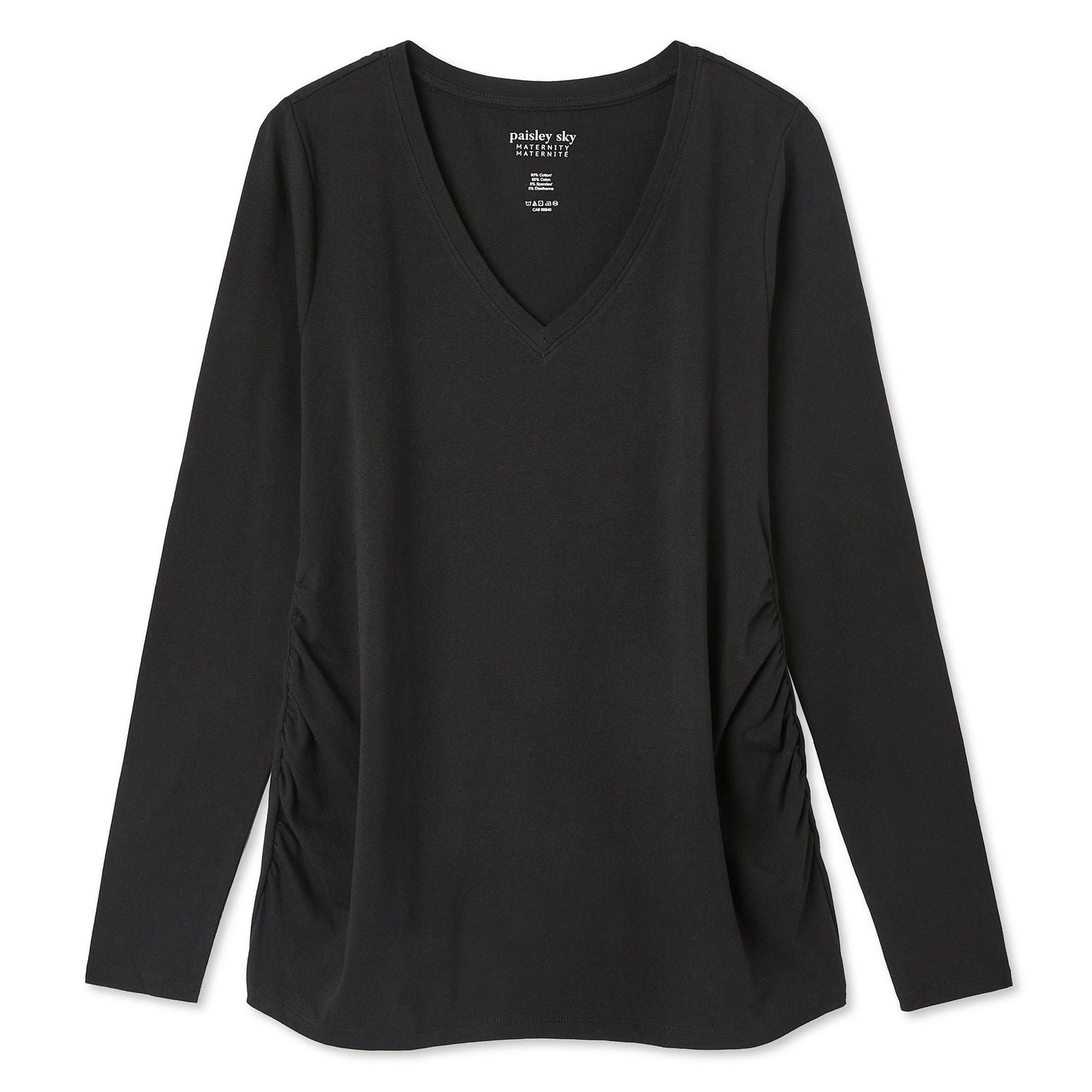 T-shirt à manches longues avec motif ruché et encolure en V Paisley Sky Maternité Tailles P-TTG