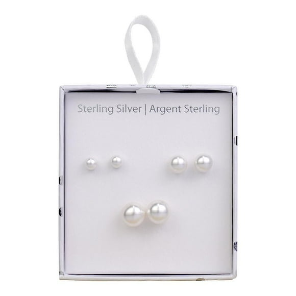 Luxury Designs Sterling Silver Set of 3 Pearl studs