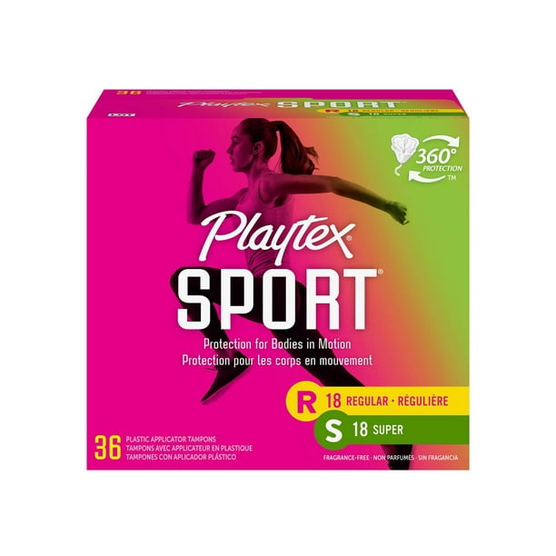 Multi-emballage de tampons non parfumés pour athlètes Sport de Playtex à absorptivité régulière et super Multi-emballage de 36 tampons