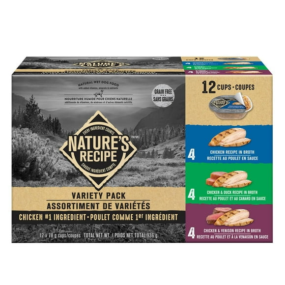 Nature's Recipe Chicken, Duck & Venison Wet Dog Food Variety Pack, 936g (78gx12)