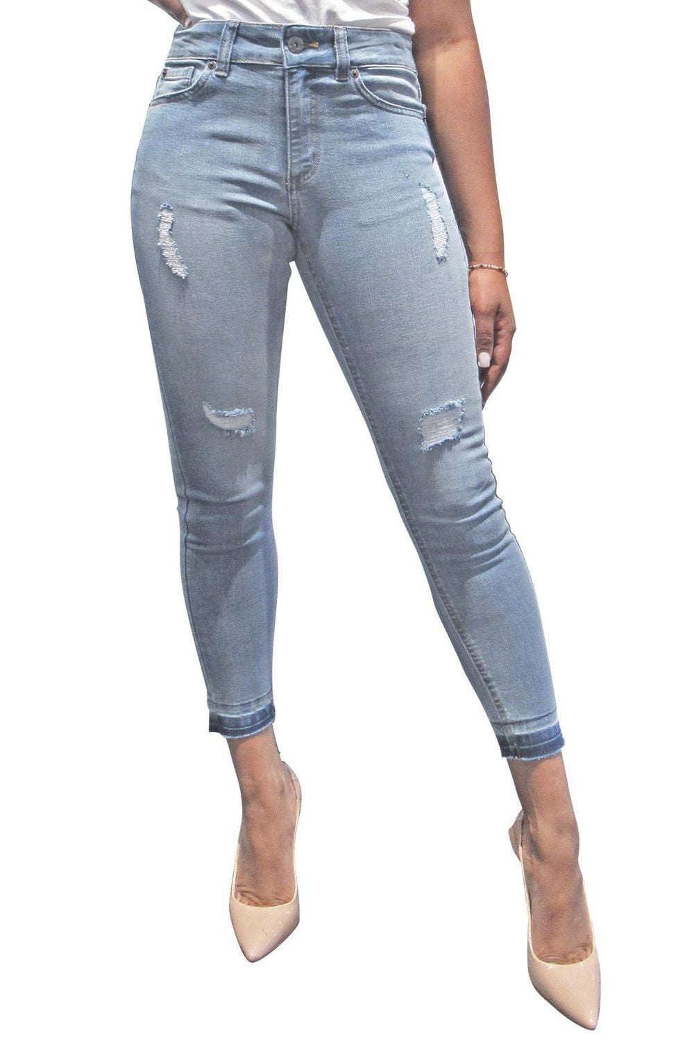 NO LOGO ™ femme Distressed Skinny Jeans | Medium Blue